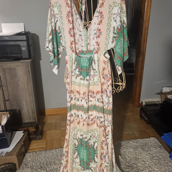 EN CREME Floral Green and White Maxi Dress Sz S - Picture 4 of 11